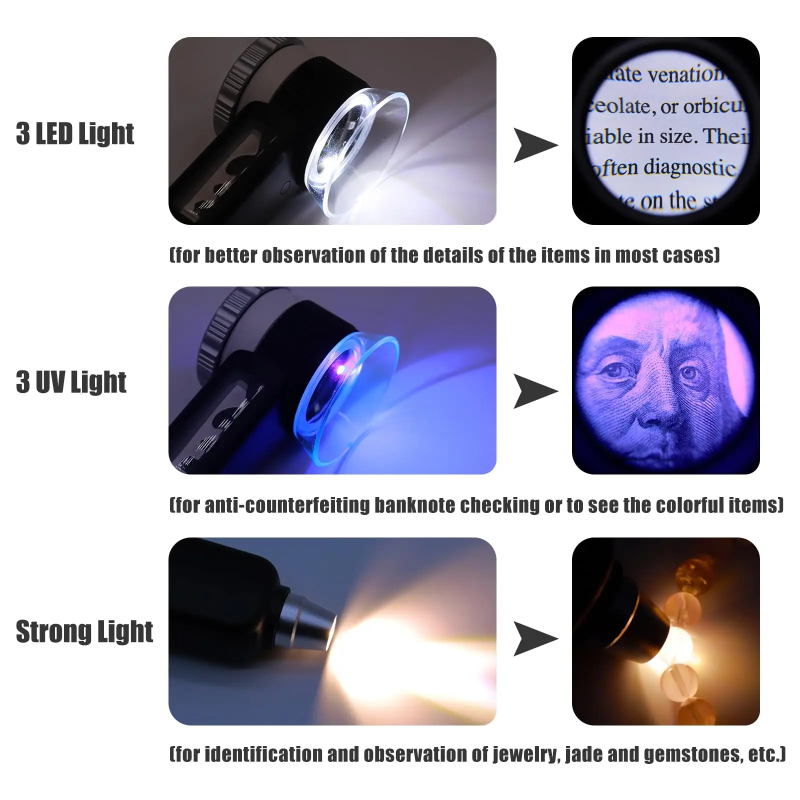 Imagem -03 - Led uv Handheld Iluminado Magnifier com Lâmina Lupas Recarregáveis Jewelers Loupe Gem Jade Jewelry Repair 30x