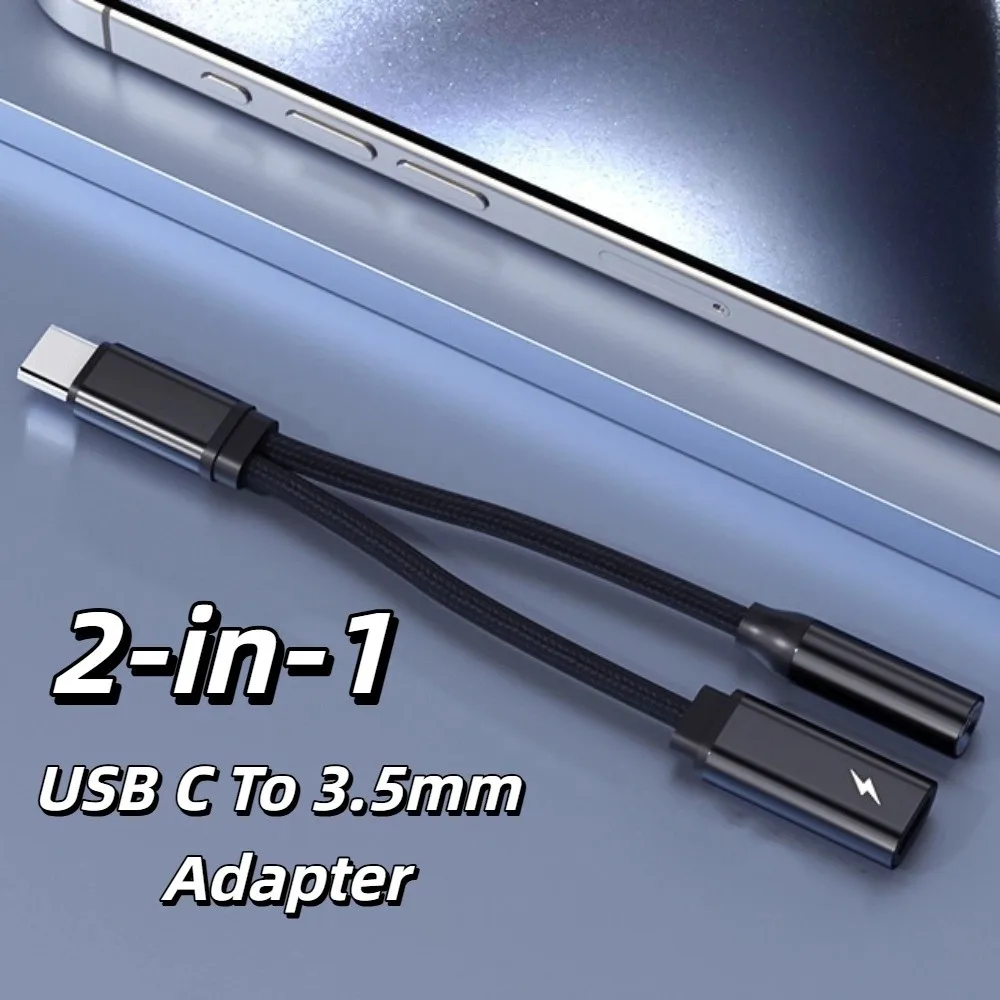 

PD 60 Вт адаптер USB C к 3,5 мм Универсальный двойной разветвитель USB C 2 в 1 Многофункциональный высокоскоростной адаптер типа C к AUX