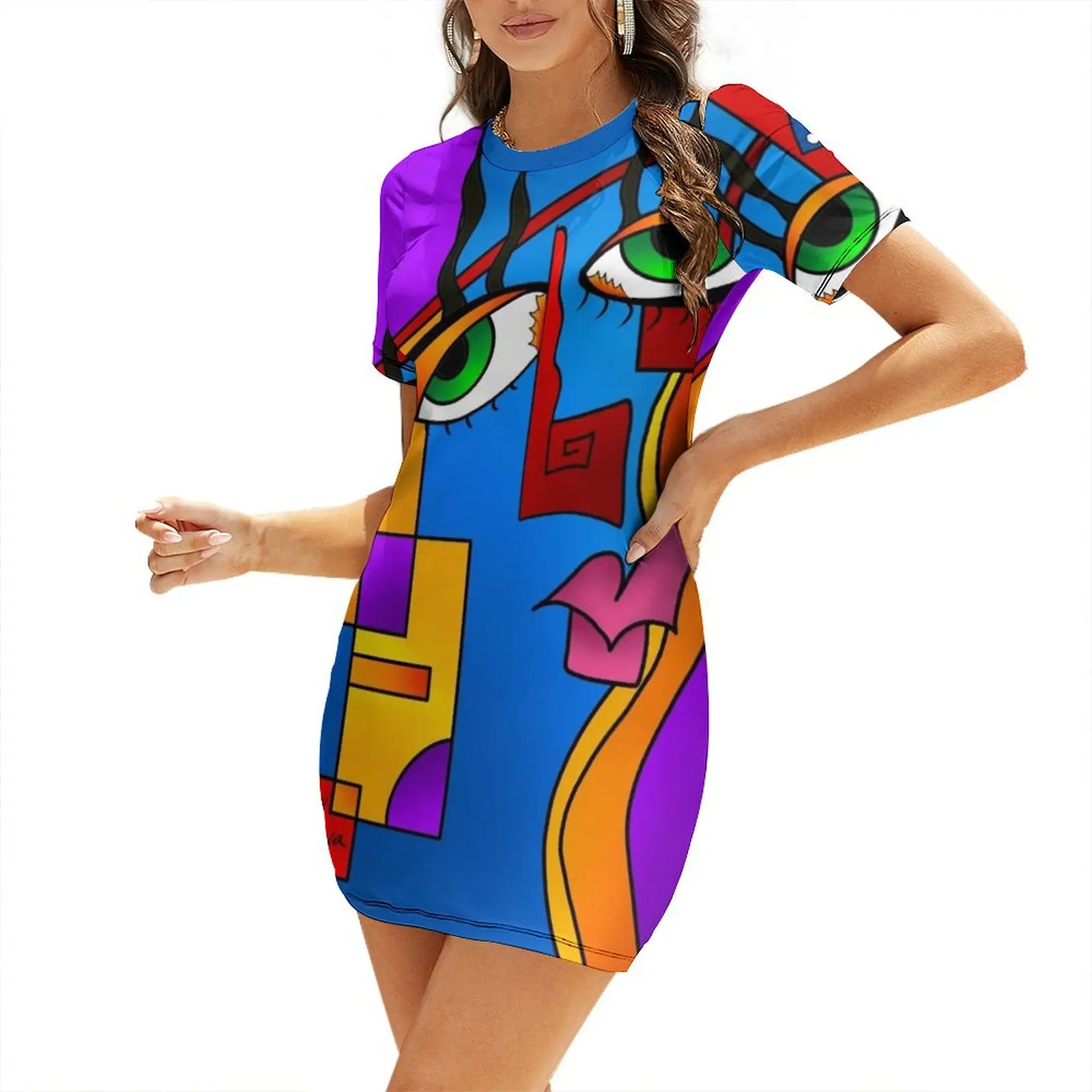 

Abstract face, Pablo Picasso style by Tonya Butcher at Snazzy Duds. Short Sleeved Dress dress women elegant luxury Woman clothes