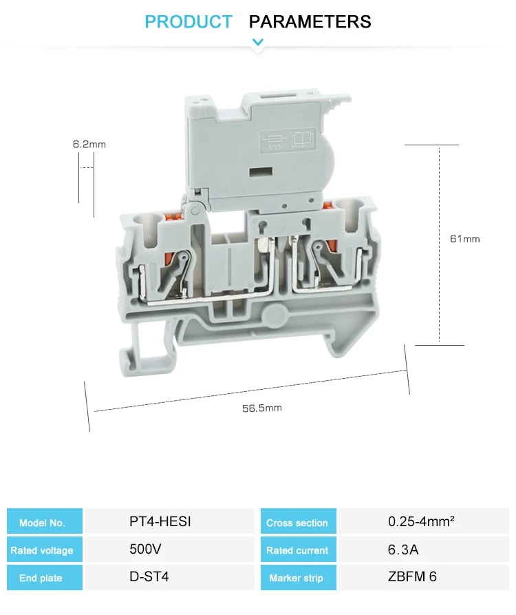 5pcs PTTB4-HESI doppel ebenen sicherungs halter klemmen block din rail 4mm ² 4 drähte stecker pttb 4-hesiled 5*20mm sicherung 24v/220v led – Detail 13
