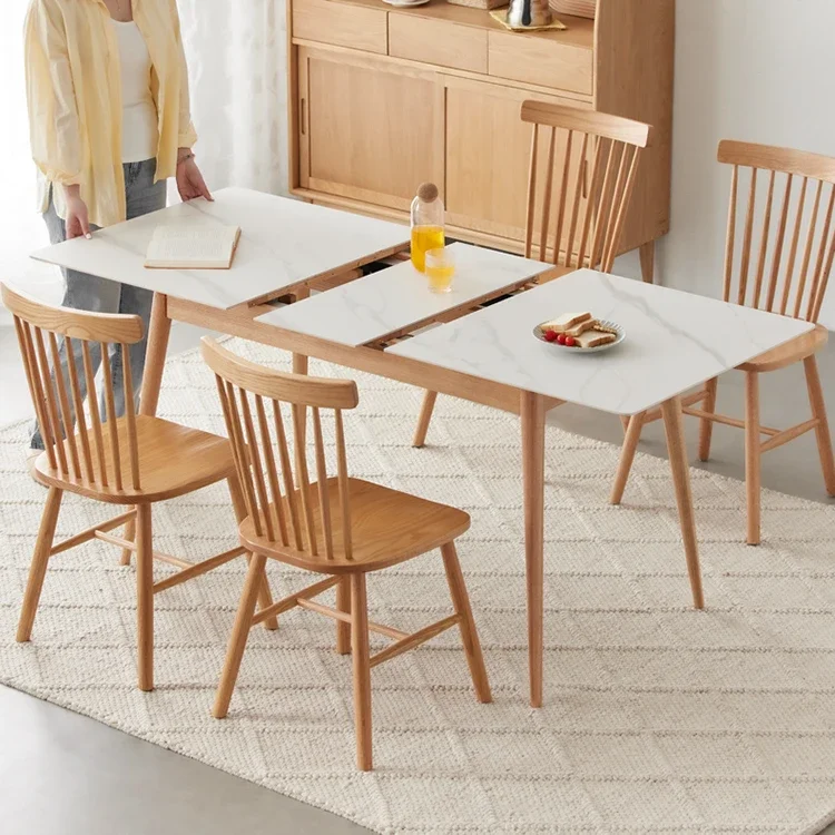 -ww A1116 Nordic Style Solid OAK Wood Legs Expandable Simple Modern Sintered Stone Extendable Dining Table