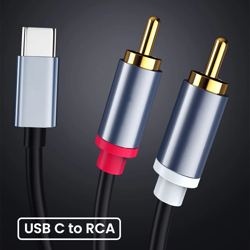 Adaptador de enchufe tipo C a RCA macho a macho, divisor Y, USB C a 2RCA macho para altavoz estéreo auxiliar de coche Y cable de amplificador