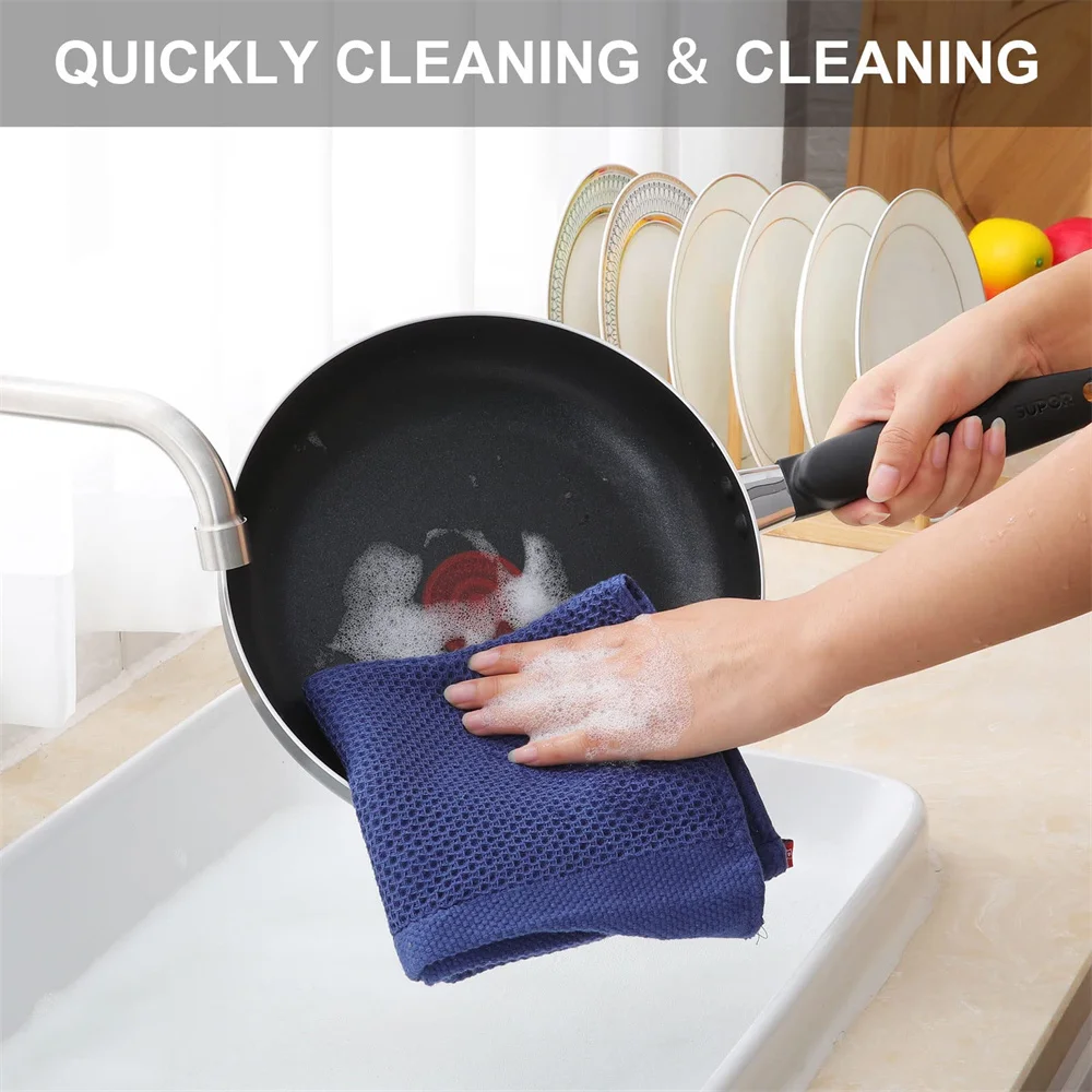 Kitinjoy 4/6pcs Cotton Towel For Kitchen Waffle Weave Stripe Kitchen Towel Absorbent Dishcloth Soft Drying Home Cleaning Cloths