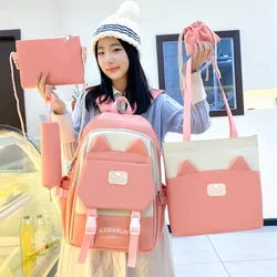 Back to School Girls' Backpack Set 5PCs Mochilas Para Mujer Youth School Bag Women Backpack and Handbag Book Bag Pecil Case