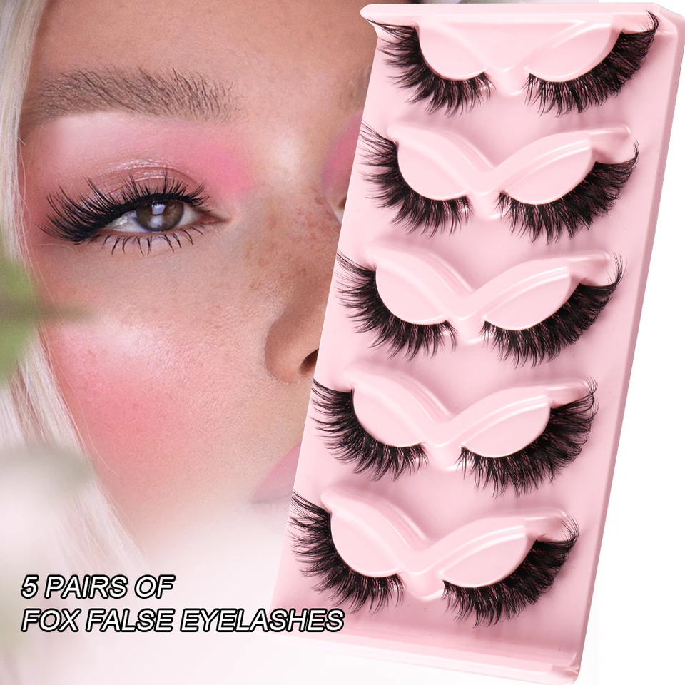5 pares de pestañas ojo de gato, faux mink, naturales, largas, manga, con extremo alado y ojo alargado, postizas para maquillaje 2