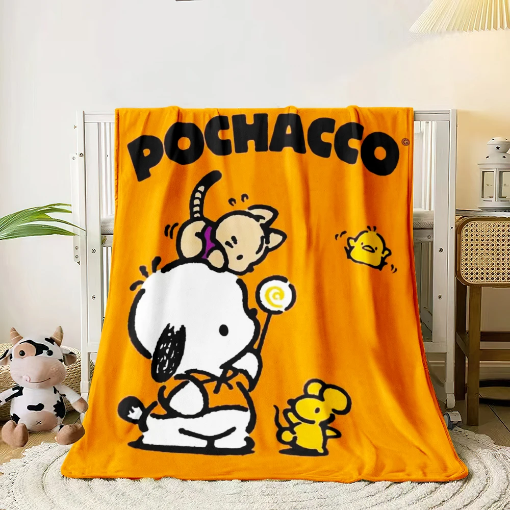 1 PC Sanrio Pochacco blanket - Lightweight Flannel Throw for sofas, travel, camping, living rooms, offices, sofas, chairs, beds