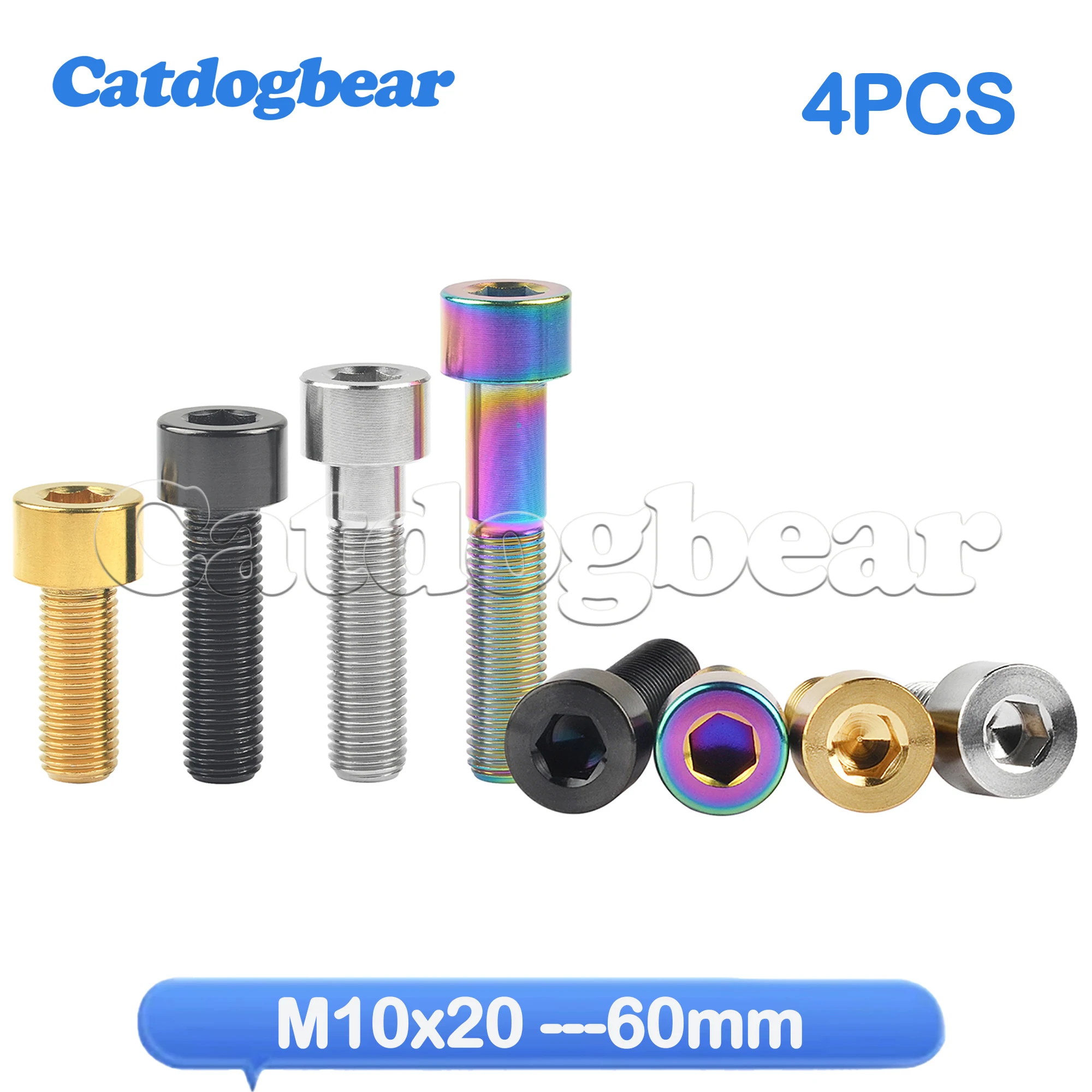 Catdogbear 4PCS Titanium Bolt M10x20 25 30 35 40 45 50 55 60mm DIN912 Cap Hex Allen Head Screw for Motorcycle Pitch 1.25/1.5mm