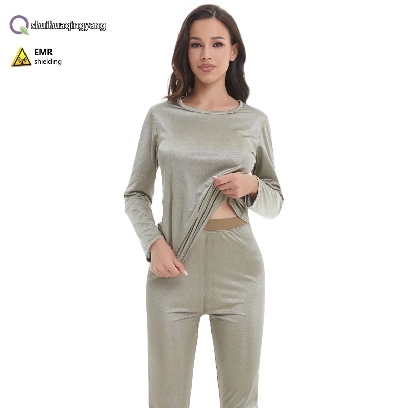 Electromagnetic radiation protective 100% silver fiber long sleeved underwear set, new energy vehicle EMF shielding clothing