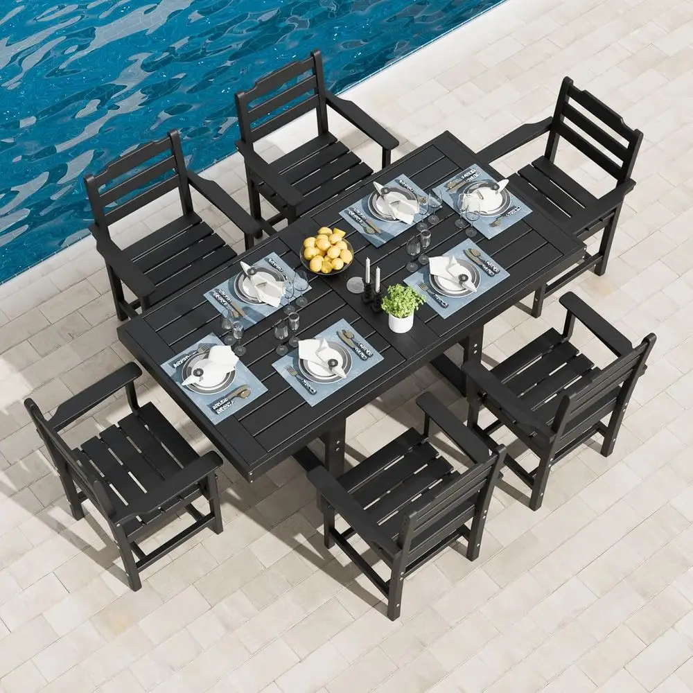 

Grey 7-Piece Weather-Resistant Outdoor Dining Set with Umbrella Hole for Patio, Garden, and Poolside