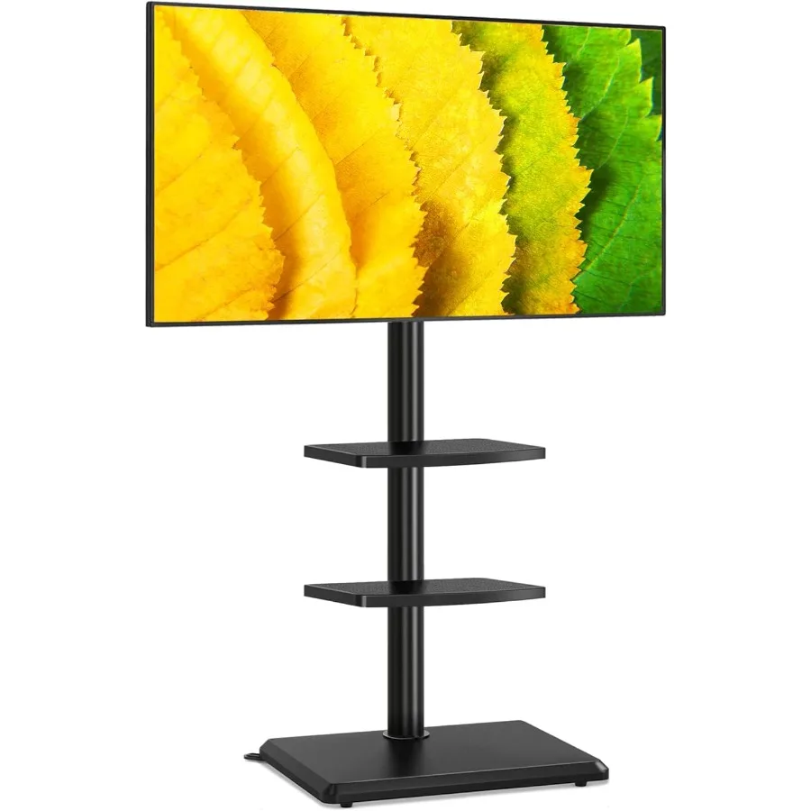 Swivel Floor TV Stand with 2 Shelves for 3260 Inch TVs up to 88lbs Height Adjustable TV Mount with Wood Base Shelf SpaceSaving