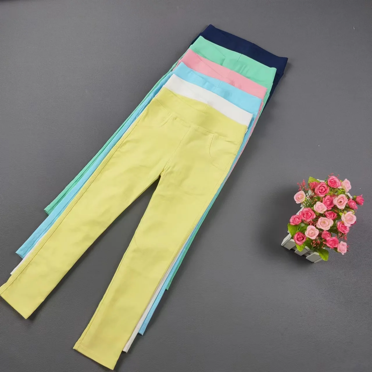 Children\'s Pants Spring and Autumn Candy Elastic Pencil Pants Girls\' Solid Color Tights 2-11Y Baby Summer Feet Pants