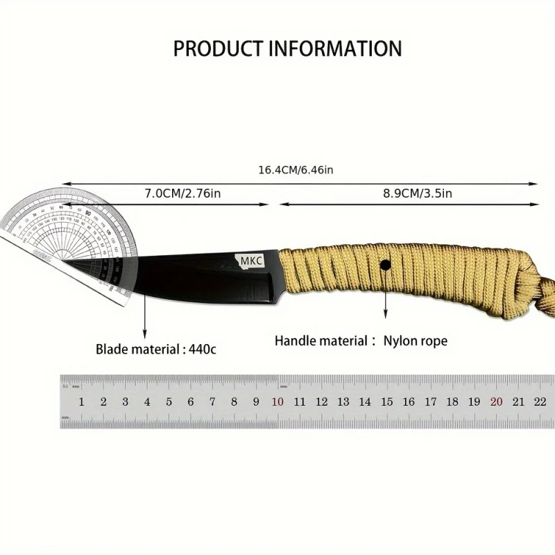 MKC Straight Knife 440c Blade Wilderness Survival Rescue Tool, Hunting Emergency Defense EDC Multi-functional Knives with Sheath