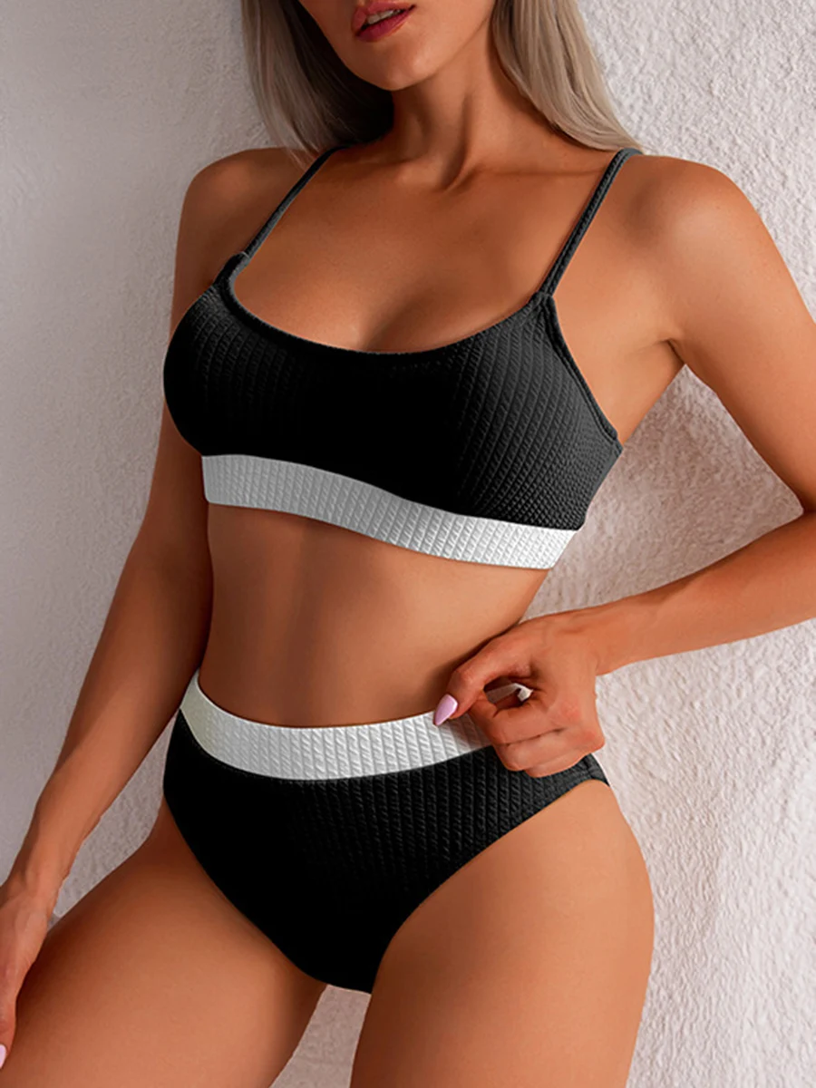 

High Waist Bikini 2024 Women Push Up Sports Swimsuit Solid Swimwear Female Padded Bathers Bathing Suit Swimming Beachwear Summer