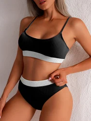 Bikini z wysokim stanem 2024 kobiet Push Up sportowy strój kąpielowy solidny strój kąpielowy kobiety wyściełany kostium kąpielowy kąpielowy letni strój kąpielowy