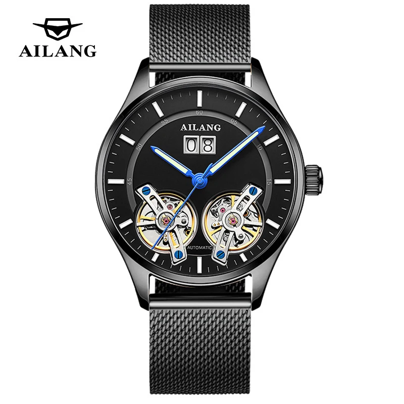 AILANG Doppel Tourbillon Mechanische Uhr Mode-Business Männer Automatische Uhr Wasserdicht Herren Sport Uhren Relogio Masculino