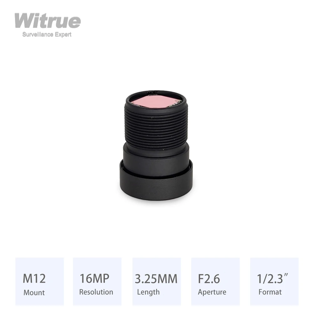Witrue No Distortion Lens HD 4K 16MP 3.25mm M12 Mount 1/2.3' Inch F2.6 with 650nm IR Filter for Action Sports Cameras