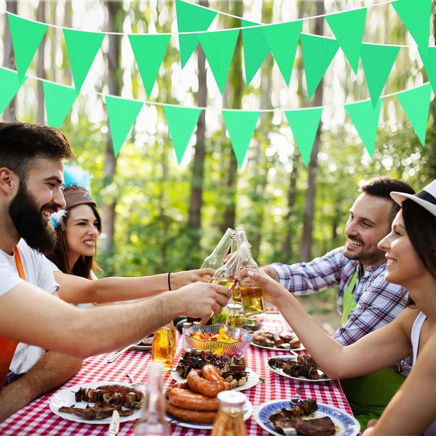 33 Fuß langes grünes Wimpelkranz-Banner mit festlichen Dreiecksfahnen für Festivals, Hochzeiten, Geburtstage und Jubiläen. – Detail 5
