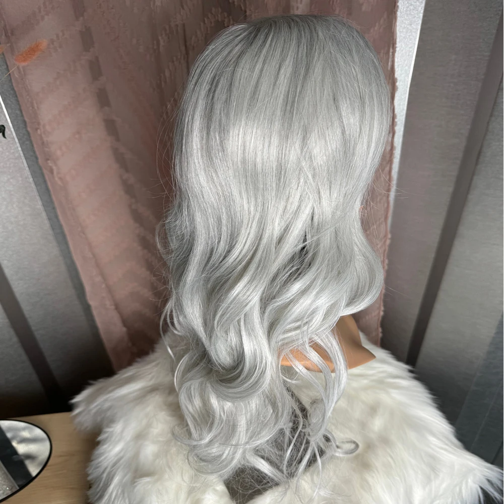 Mercury Silver Blonde Wig Loose Curl Hand Tied Lace Front Wig Heat Resistant Synthetic Wig Natural Hairline Daily Use for Women