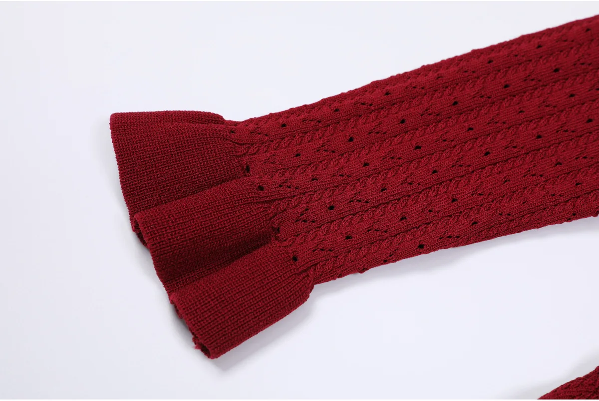 Outono oco para fora de uma peça de malha maxi vestido feminino elegante com decote em v babados cintura fina bodycon camisola vestido de festa