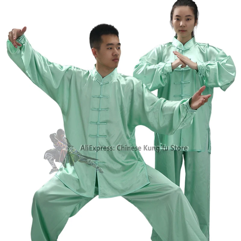 Kung fu Suit Shiny Satin Tai chi Uniform Wushu Kung fu Martial arts Suit Wing Chun Jacket and Pants Traditional Chinese Clothing