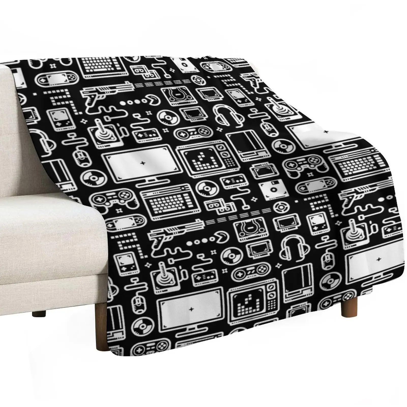 Retro Gamer Video Game Consoles, PC's, Controllers, Joysticks and Gamepads Throw Blanket Flannels decorative Blankets