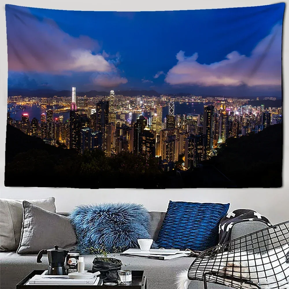 City Night View Tapestry Scenery Fancy Metropolis Wall Hanging Aesthetics Background Wall for Bedroom Living Room Decorations