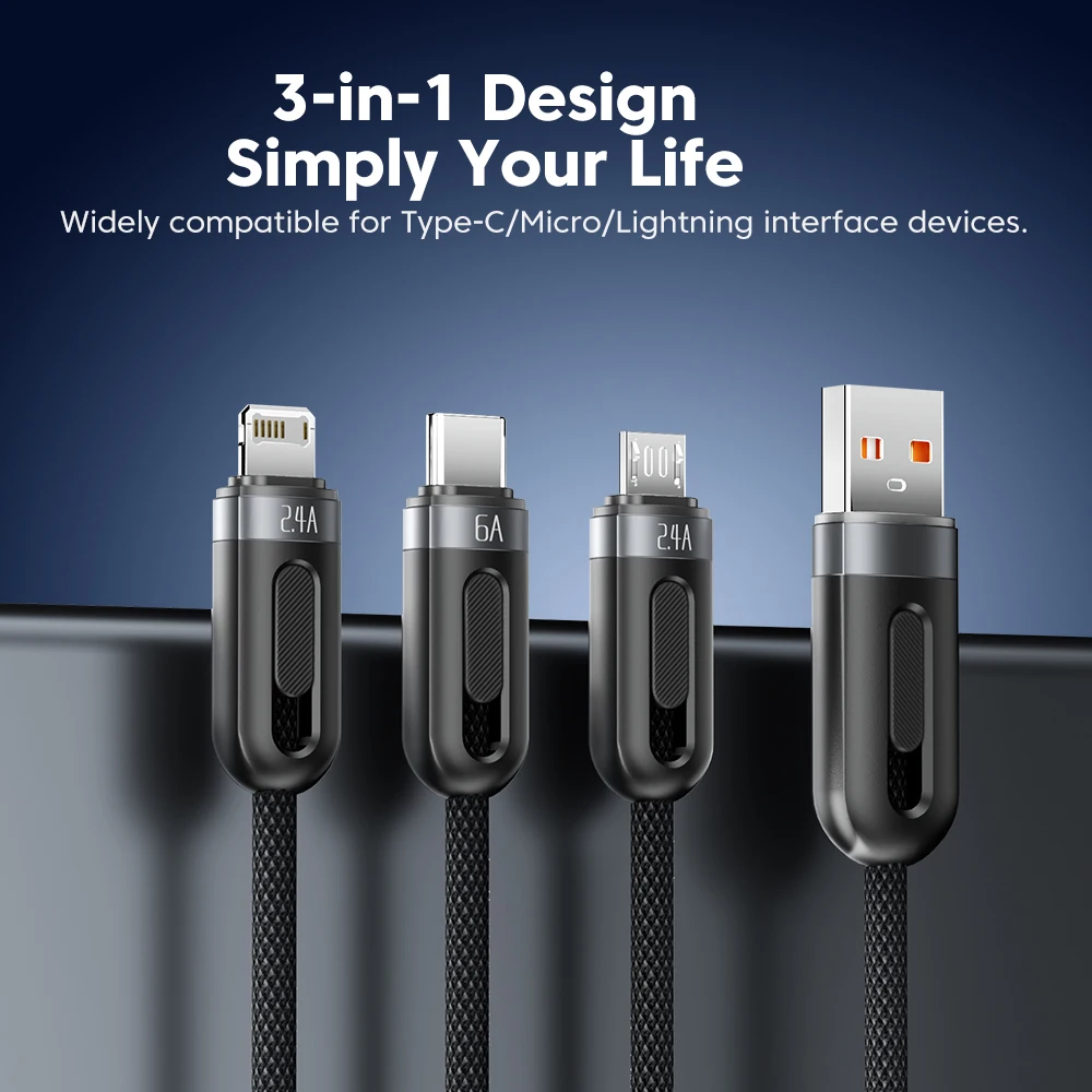 Toocki 3 in 1 USB Cable Micro USB Type C Cable 66W Fast Charging Digital Display Cord For iPhone 15 14 Samsung S23 Xiaomi Huawei