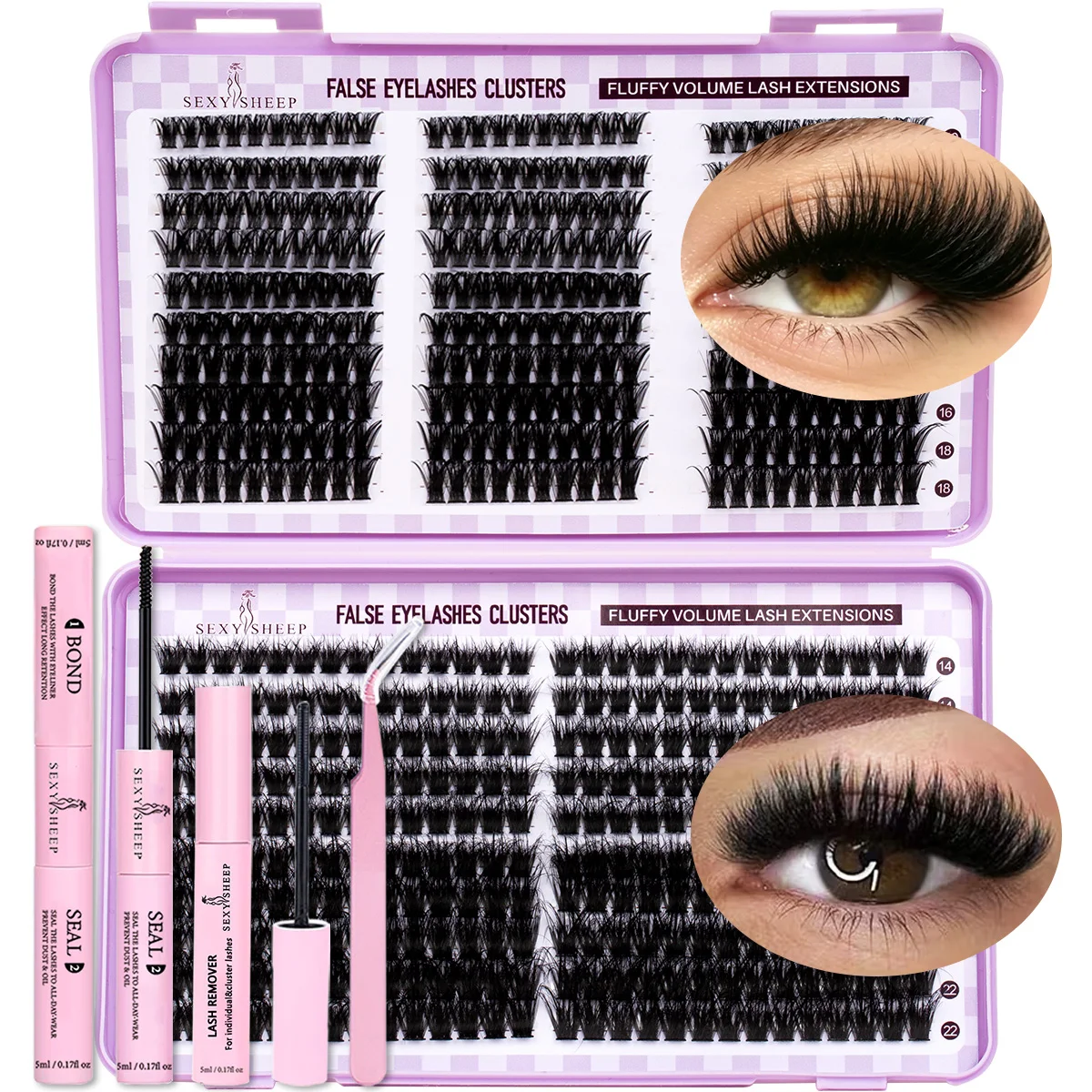 DIY Lash Extension Kit Thick Cluster Lashes with Bond and Seal Wispy Individual Eyelashes Mixed Volume Reusable Makeup