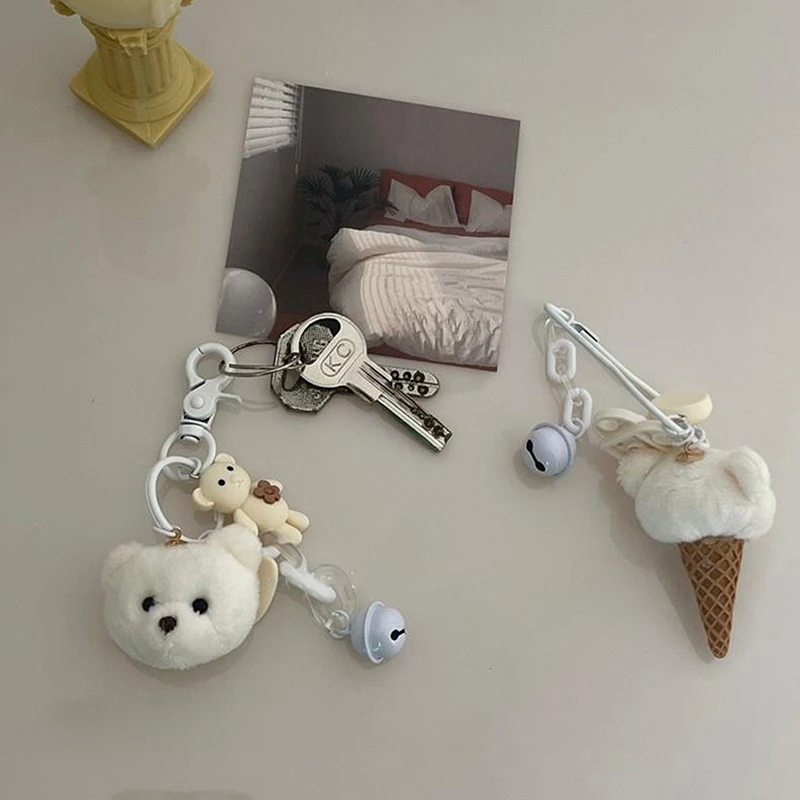 Sweet Cute Ice Cream Bear Plush Toy Keyring Charm Soft Stuffed Keychain Backpack Pendant Bag Ornaments Girly Heart Birthday Gift