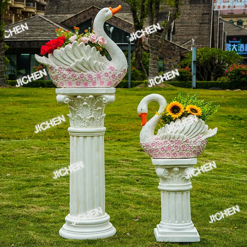 

ZQT Large Outdoor Swan Flower Pot Creative Courtyard Balcony Arrangement Large Outdoor Decorative Ornament
