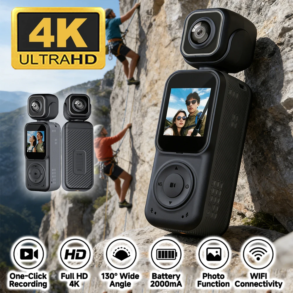 

4K Dual Lens Mini Camera 180° Rotatable Lens WiFi Anti-Shake Portable Sport Camera for Motorcycle Helmet Bicycle Vlog action Cam