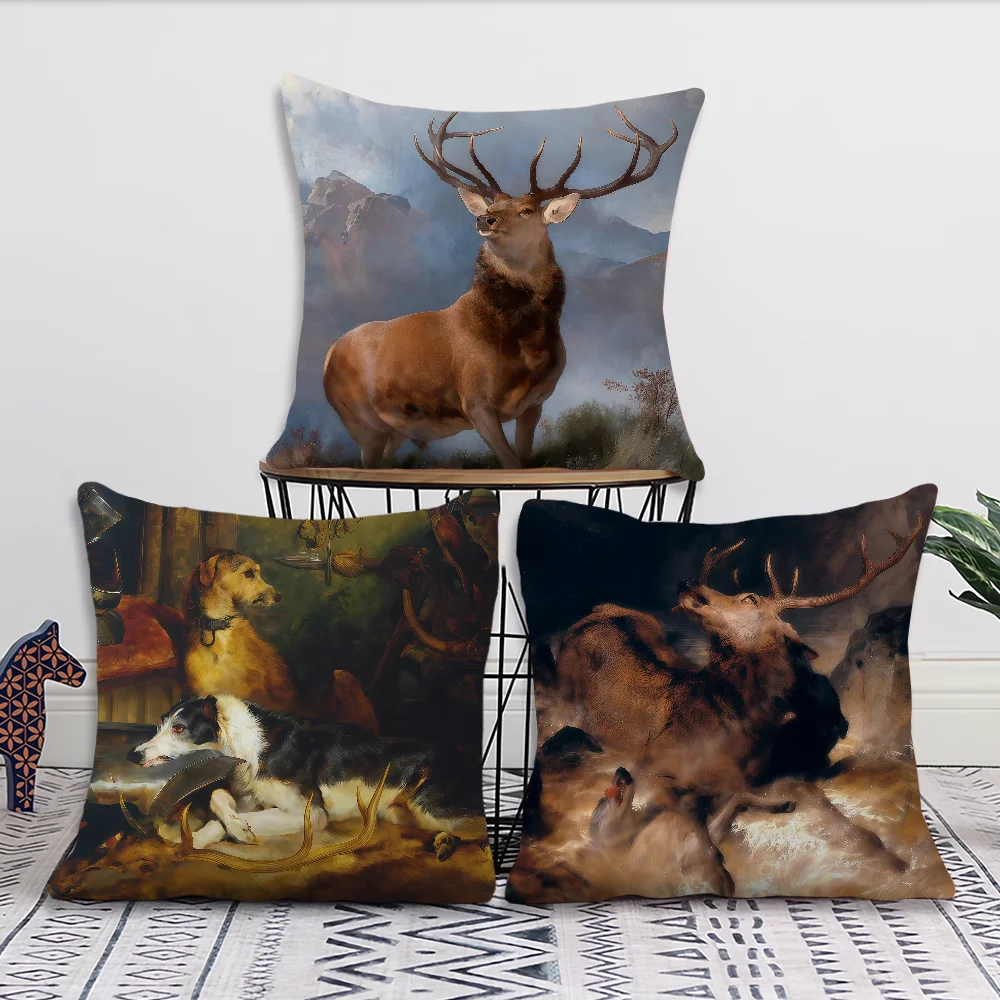 Painter E-Edwin L-Landseer Cushion Cover For Pillow Printing Sofa Decoration Home Car Room Coffee Shop Office Nordic Simplicity