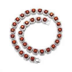 12mm Iced Out Bling Red Black Square Cz Stone Rhinestones 2tone Color Tennis Chain Safety Clasp Choker Necklace Hiphop