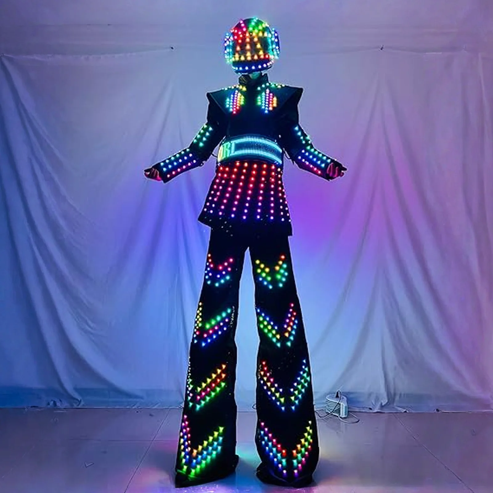 زي روبوت ووكر LED للسيدات، لون رقمي وجهاز تحكم عن بعد Kryoman، بدلة أداء المسرح للملهى الليلي DJ