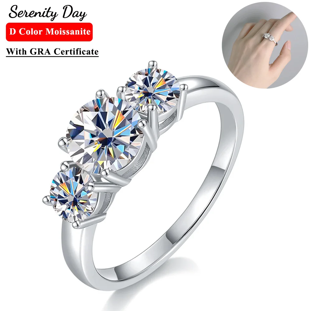 Serenity 2/4ct D Color Moissanite Row Rings Sparkling S925 Sterling Silver Bands Plated 18k Wedding Rings Wedding Bridal Jewelry