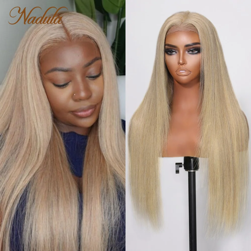 Nadula 13X4 Lace Front Dark Blond Color Lace Wig Champangne Color Highlight With Pre Plucked Layered Cut Blonde Straight Hair