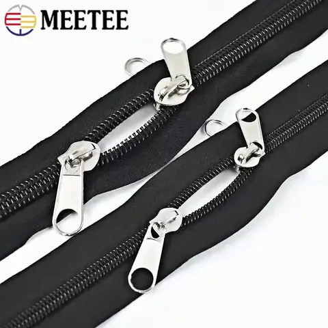 1/2/5M Meetee 3# 5# 8# 10# Black Nylon Zippers with Two Sided Zipper Puller Clothes Jacket Coil Zips Repair Sewing Accessories