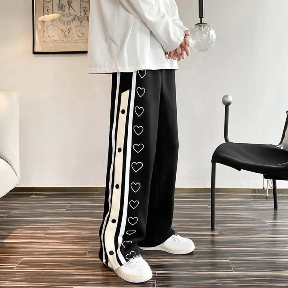 Cool Stylish Drawstring Mid Waist Basketball Pants Male Skateboard Pants Heart Pattern for Sports