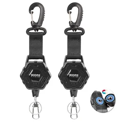 Booms Fishing-Llavero retráctil RG5, mosquetón de alta resistencia, Retractor Zinger de 90cm, cordón de alambre de acero telescópico, accesorios para herramientas