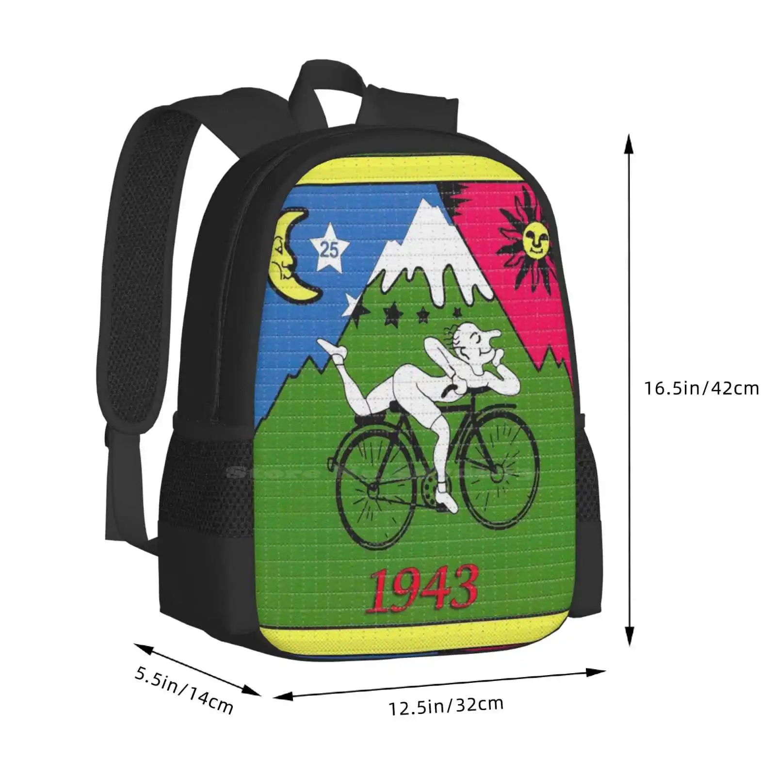 Lsd-Albert Hofmann-Bicycle Day Teen College Student Backpack Pattern Design Bags Lsd Albert Hofmann Bike Bicycle Discovery