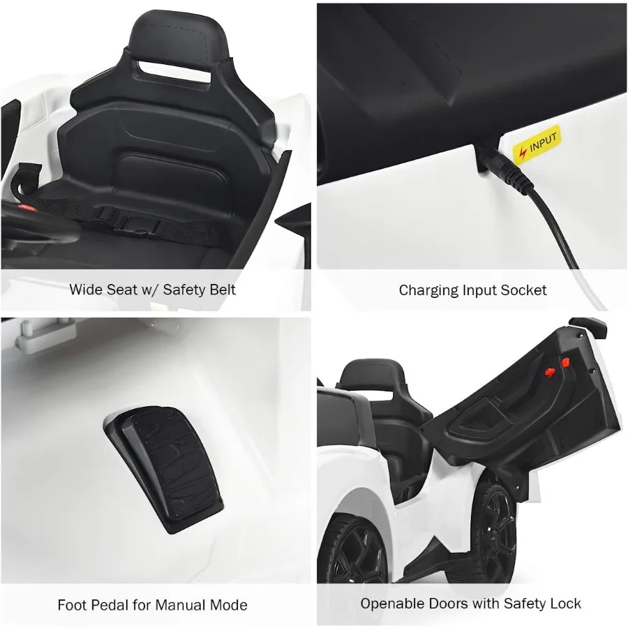 Ride on Car 12V elektrisch voertuig op batterijen met handmatige en afstandsbedieningsmodi LED-verlichting Hoorn Muziek MP3 USB TF 3 snelheden Sp