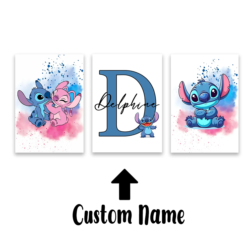 شخصية غرزة اسم ملصق جدار الفن لغرفة الاطفال 3 قطع مخصص غرزة الحضانة جدار الفن طباعة قماش اللوحة هدايا الاطفال