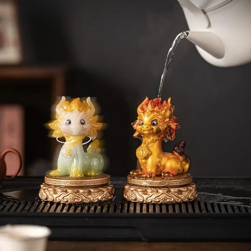 Resin Color-changing Rotating Little Dragon Horse Tea Pet Aesthetic Tea Sculpture Tea Figurine Play Toys Tea Statue Ornaments