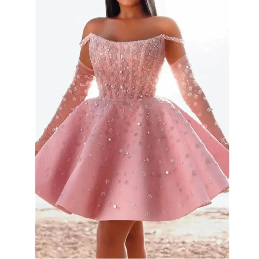 Vestido de graduación corto rosa de lujo para mujer, vestido de noche Formal sin mangas para playa, vestido de regreso A casa, vestido de noche Formal