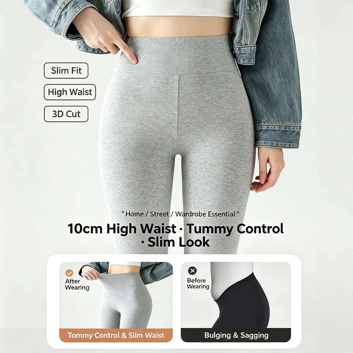 Hochgeschnittene Baumwoll-Leggings für Damen, Frühling, warm, bequem, schmal geschnitten, Studentenqualität, neue Unterwäsche, dünne Herbsthose – Detail 2