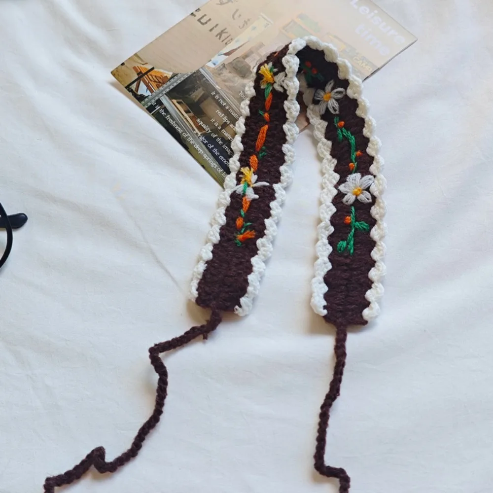 

Simple Embroidered Knitted Flower Headband Woolen Yarn Sweet Crochet Hair Band Thin Soft Pastoral Style Hair Band Girls