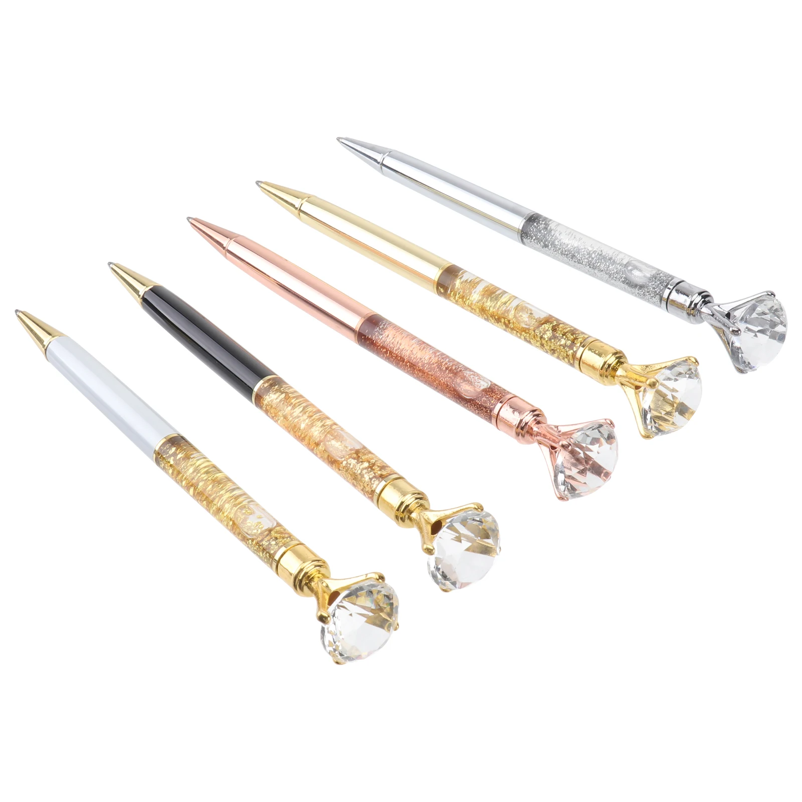 

5 Pcs Metal Pen Stationery Gold Metallic Sparkle Finish Roller Multicolor Office