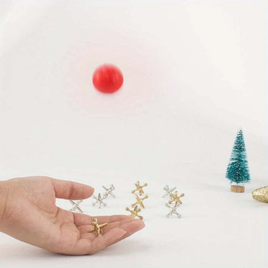 クラシック ミニ メタル ジャック ゲーム セット 弾むボール付き - 家族の楽しみ、パーティーの記念品、ギフトに最適 |   亜鉛合金、対象年齢 14 歳以上