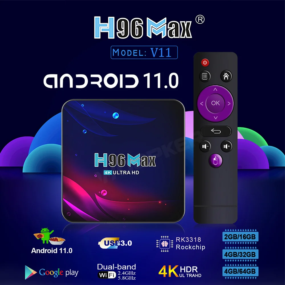 Woopker H96 MAX Smart TV Box Android 11 Rockchip RK3318 4K  HD Media Player 2.4G/5G Dual Wifi Bluetooth Google Voice Set Top Box