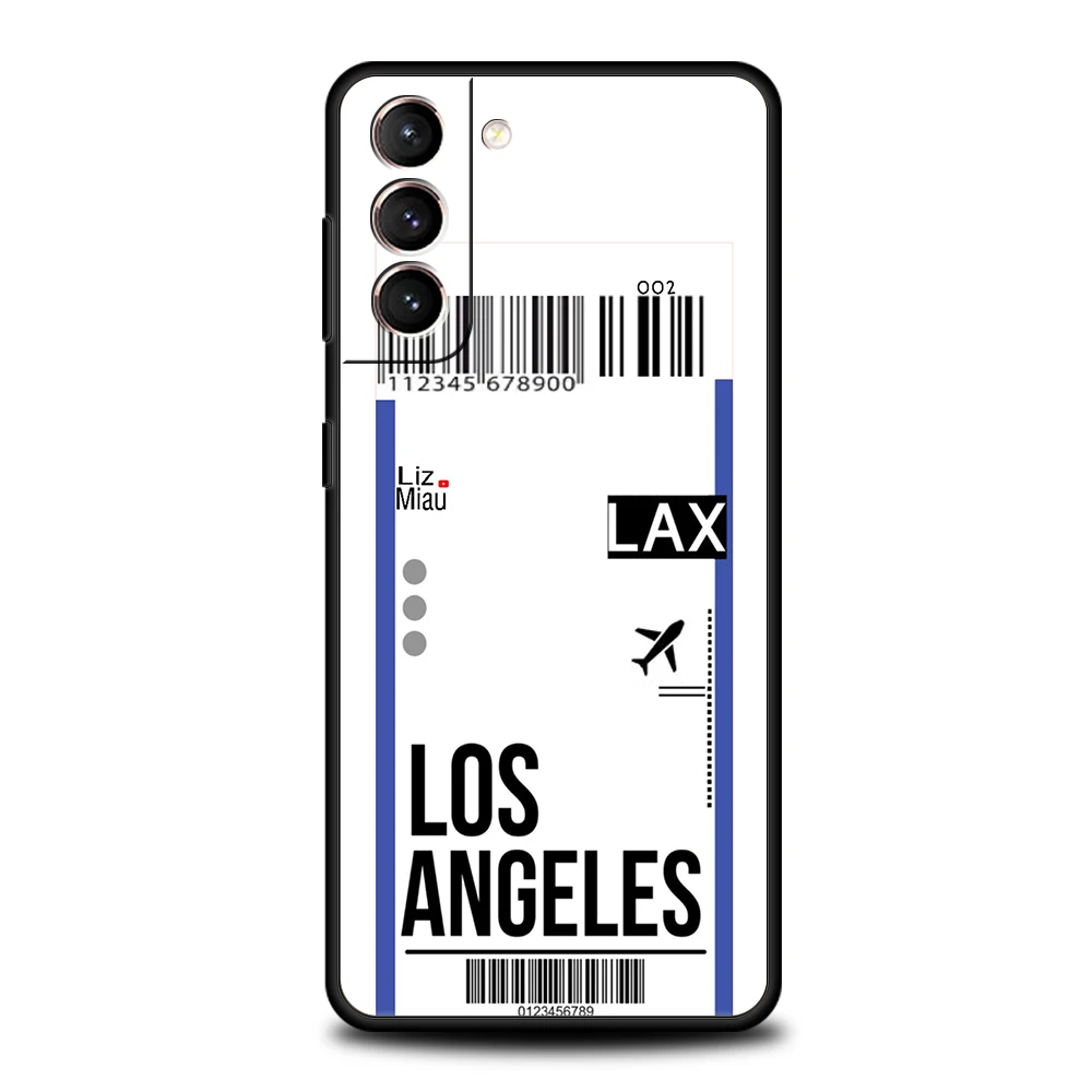 World Travel Ticket Seoul New York Phone Case For Samsung Galaxy S24 S23 S22 S20 S21 FE Ultra S24 S23 S10 S10E S9 S8 Plus Cover